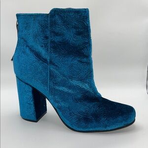 Naughty Monkey Teal Velvet Ankle Boots Western Zip Back High Heel